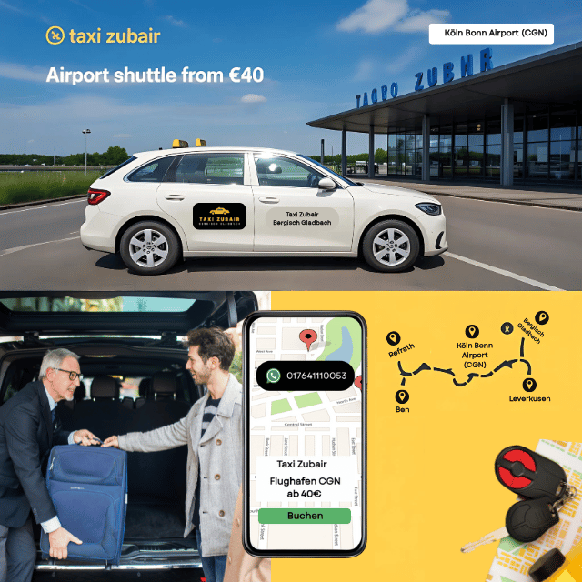 Flughafentransfer Bergisch Gladbach nach Köln/Bonn Airport mit Taxi